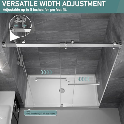 49-54" W x 76"H Frameless Double Sliding Shower Door for Walk-In Shower,5/16" (8mm) SGCC Certified Clear Tempered Safety Glass,Easy-Clean Coating,Quiet Heavy-Duty Roller System, Brushed Nickel