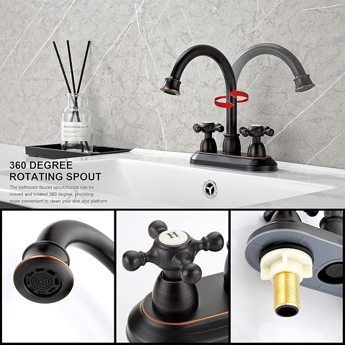 Oil-Rubbed-Bronze Bathroom Sink Faucet, Bronze 4" Centerset Vanity Faucet with Cross Handles