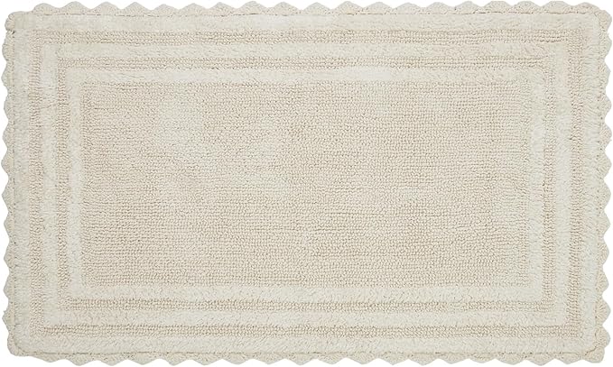 Better Trends Lilly Crochet 24x40 Reversible Bath Rugs and Bath mats for Bathroom, Luxurious 100% Cotton Bath Rug & Water Absorbent Bathroom Mat - Cream Bath Matt