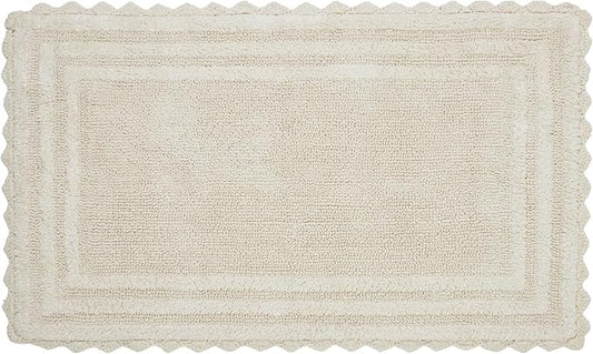 Better Trends Lilly Crochet 24x40 Reversible Bath Rugs and Bath mats for Bathroom, Luxurious 100% Cotton Bath Rug & Water Absorbent Bathroom Mat - Cream Bath Matt