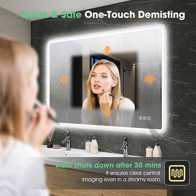 S'bagno 36"x36" LED Bathroom Mirror with Lights, Bluetooth Speaker, Anti-Fog & Waterproof, Dimmable Wall Mirror with Touch Control, 3 Light Colors, Vertical or Horizontal