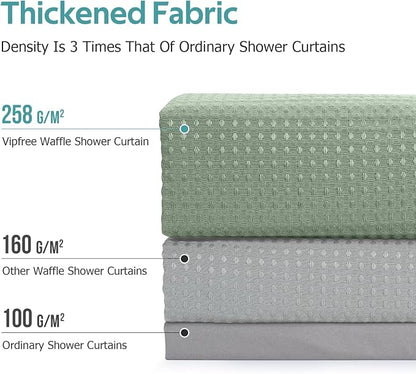 3 in 1 Shower Curtain Set, Waffle Shower Curtain and Liner Set with 12 Double Sided Shower Curtain Hooks, 258GSM Luxury Weighted Cloth Shower Curtains for Bathroom, 72 W x 72 H, Sage Green