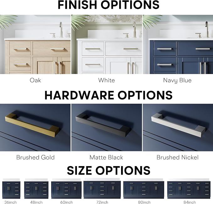 48-Inch Bathroom Vanity with Sink W/ 2 Doors & 8 Drawers & 1 Flip Drawer, Navy Blue Vanity W/Brushed Nickel Handles