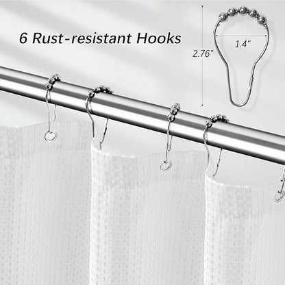Modern Shower Curtain for Stall - Water Repellent Waffle Textured 256GSM Heavy Duty Half Size Shower Curtains for Bath Tubs, Hotel Quality Narrow Bath Curtain Set with 6 Hooks, 36Wx72H