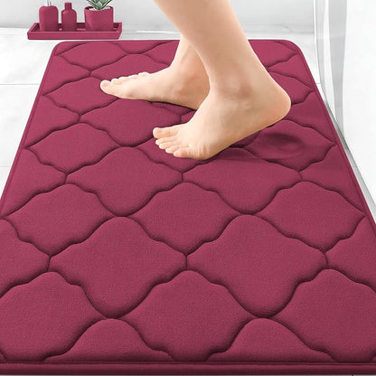 OLANLY Memory Foam Bath Mat Rug 30x20, Ultra Soft and Absorbent Bathroom Rugs, Non-Slip, Comfortable, Machine Washable Bath Carpet for Bathroom Floor, Tub, Shower and Home Decor Accessories, Burgundy