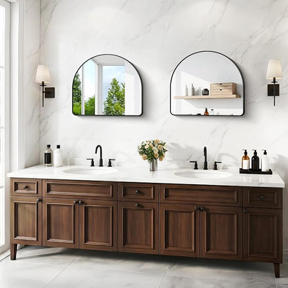 BONEWEI Arched Wall Mirror,36"x30" inch Black Arched Mirror Bathroom,Vanity Mirror for Over Sink Metal Frame,Tempered Glass Arch Mirrors for Bedroom,Entryway,Living Room,Home Decor Shatter-Proof