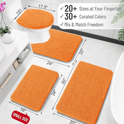 OLANLY Toilet Rugs U-Shaped 24x24, Soft Absorbent Chenille Contour Rugs | Orange, Quick-Drying Rubber Backing, Machine Washable Non-Slip Shaggy Bathroom Mat for Toilet, Home Decor Accessories