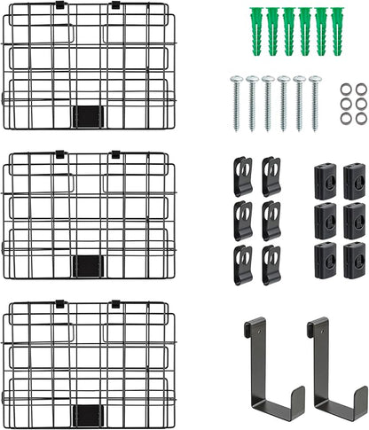 IRIS USA Over The Door Organizer, 3 Pack, Hanging or Wall Mounted Metal Wire Basket, Spice Rack Bathroom Cabinet Closet Laundry Pantry Door Organizer, Wall Baskets, Durable Easy Assembly, Black