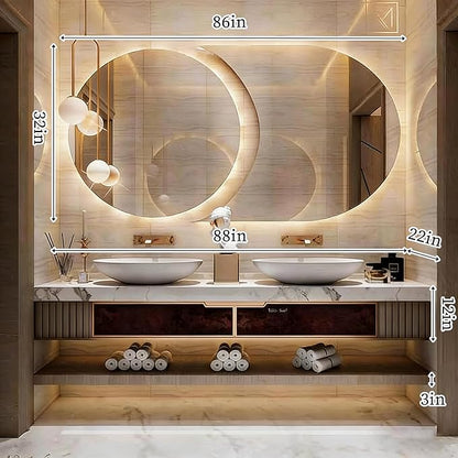 Oneroom Floating Bathroom Vanity Set with Double Sinkbathroom Cabinet with Sink,Giant Mirror-Lighted Vanity Mirror wall Mounted,Bathroom Vanity with Double Sink/wall Mirror for Bathroom