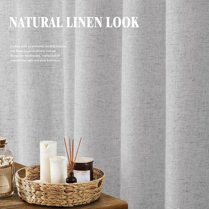 Linen Shower Curtain Grey, Fabric Boho Farmhouse Shower Curtains for Bathroom Cotton Natural Cloth Liner Set 72" W x 72" L