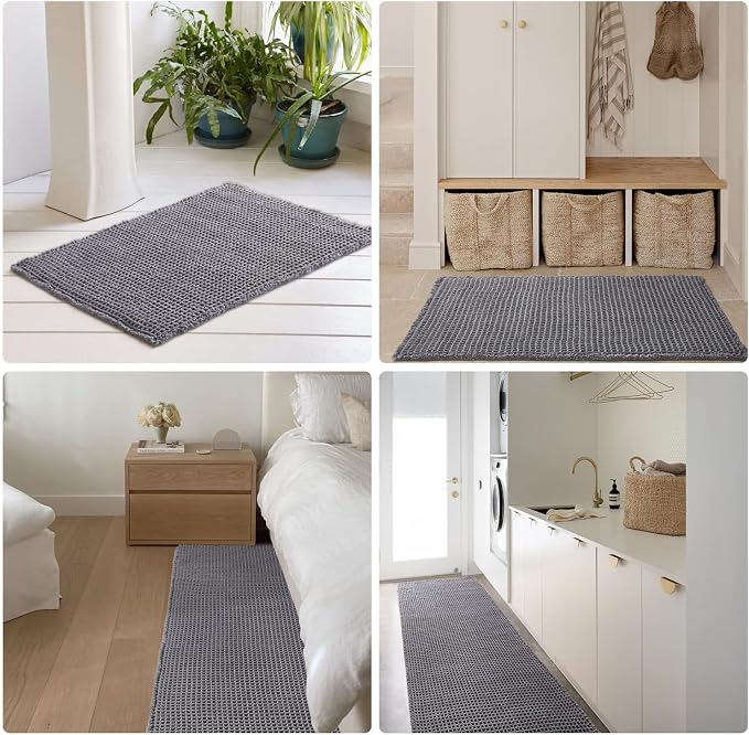 TYUU Waffle Runner Rug Bathroom, Long Boho Bath Mat, 72x24 Grey | Super Absorbent Quick Dry Bath Rug, Non-Slip Backing, Soft Waffle Washable Farmhouse Bathroom Mats, Tub, Shower & Home Decor