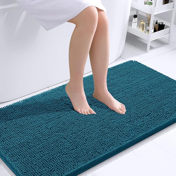 OLANLY Bathroom Runner Rugs 40x24, Extra Soft Absorbent Chenille Bath Rugs | Peacock Blue, Quick-Drying Rubber Backing, Washable Long Bath Mat for Bathroom Floor, Tub and Shower, Home Decor Accessories