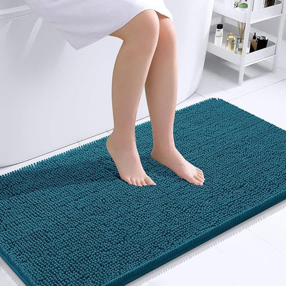 OLANLY Bathroom Runner Rugs 44x24, Extra Soft Absorbent Chenille Bath Rugs | Peacock Blue, Quick-Drying Rubber Backing, Washable Long Bath Mat for Bathroom Floor, Tub and Shower, Home Decor Accessories