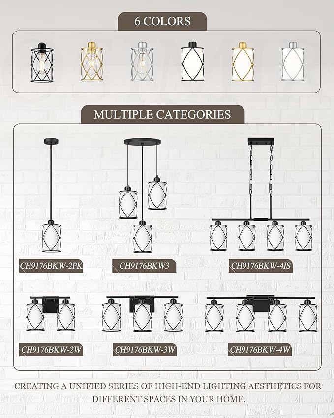 3-Light Black Bathroom Light Fixtures with Milk White Frosted Glass, 21" Modern Bathroom Vanity Lighting Fixtures Over Mirror with Metal Cage, Wall Sconce Lights for Bath, E26, CH9176BKW-3W