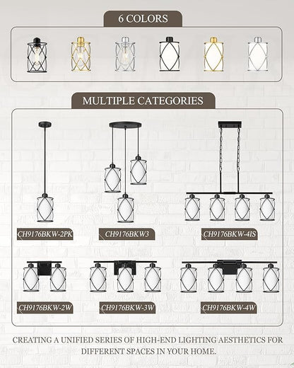 4-Light Black Bathroom Light Fixtures with Milk White Frosted Glass, 29" Modern Bathroom Vanity Lighting Fixtures Over Mirror with Metal Cage, Wall Sconce Lights for Bath, E26, CH9176BKW-4W