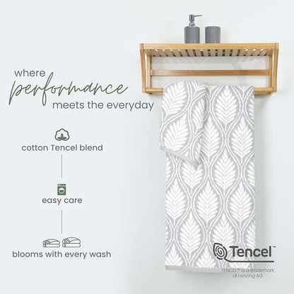 Martex Restore Fern Ogee Bath Towel – Soft, Absorbent, Moisture-Wicking and Quick to Dry – Lightweight for Everyday Use – Comfortable Feel with Convenient Loop for Hanging – 30" x 56" – Gray
