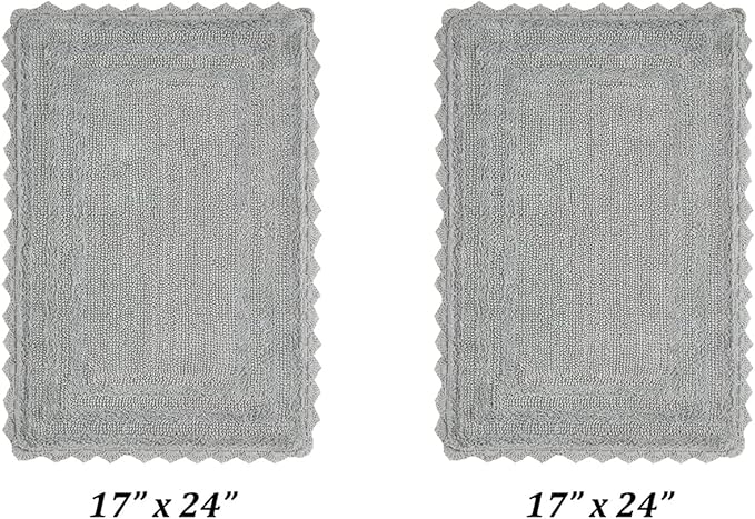 Better Trends Lilly Crochet Collection 100% Cotton 2 Piece Set (17" x 24" | 17" x 24") Bath Rug Set in Gray