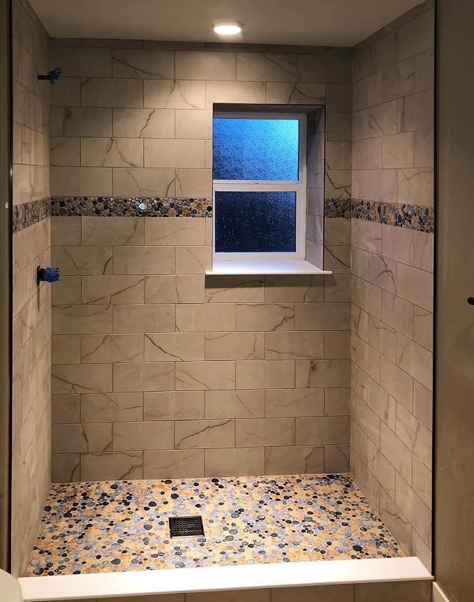 Glazed Blue Mosaic Ceramic Pebble Porcelain Tile Swimming Pool Bath Shower Wall Flooring Tile TSTGPT001 (5 Square Feet)