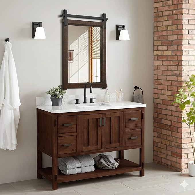 Besdomus Bathroom Rustic Wall Mirror: 24"x36" Brown Barn Door Farmhouse Solid Cedar Wood Frame - Wall Mounted Mirror for Entryway/Hallway/Bathroom - Home Decor for Modern Farmhouse Enthusiasts