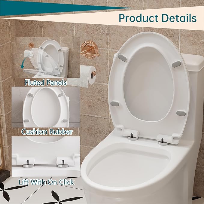 Toilet Seat Round, American Standard, Slow Close Lid, Quick Release Hinges, Non-Slip Bumpers, Easy Install & Clean, Never Loosens Design