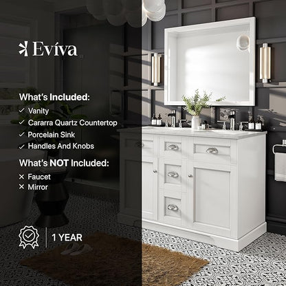 Eviva Epic 48 in. White Double Sink Bathroom Vanity with White Carrara Quartz Countertop