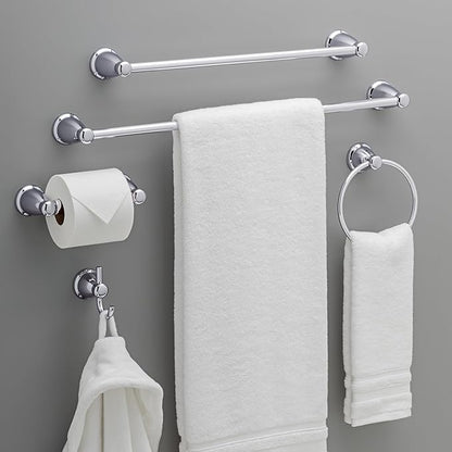 Franklin Brass Kinla 5-Piece Bathroom Set Polished Chrome 18" and 24" Towel Bar Racks,Toilet Paper Holder, Ring, Hook KIN5PC-PC