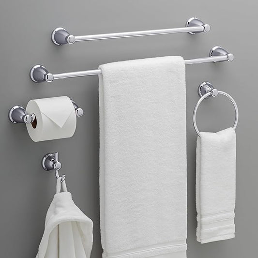 Franklin Brass Kinla 5-Piece Bathroom Set Polished Chrome 18" and 24" Towel Bar Racks,Toilet Paper Holder, Ring, Hook KIN5PC-PC