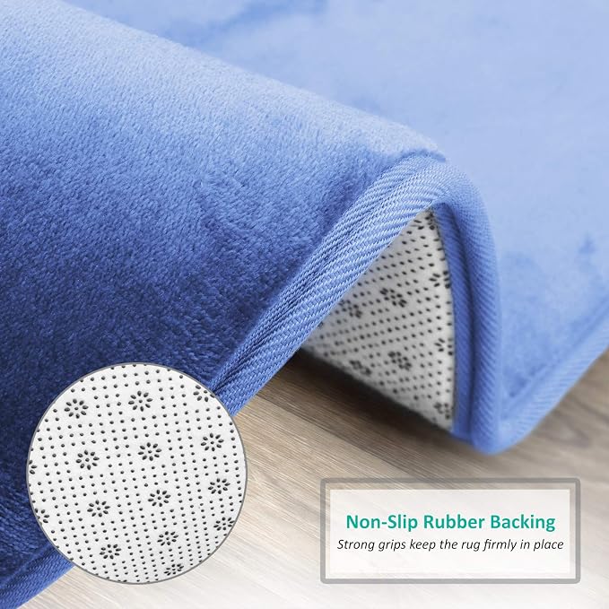 Clara Clark Bathroom Rugs, Velvet Memory Foam Bath Mat, Non-Slip, Machine Washable Bath Rugs - Dries Quickly, Ultra Soft Plush Bath Mats for Bathroom, 17 x 24, Calm Blue