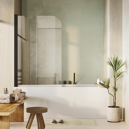 55"x32" Bathtub Shower Door – Frameless Glass Shower Door with 6mm Tempered Glass, Curved Hinged Design, Easy-Clean Coating Matte Black