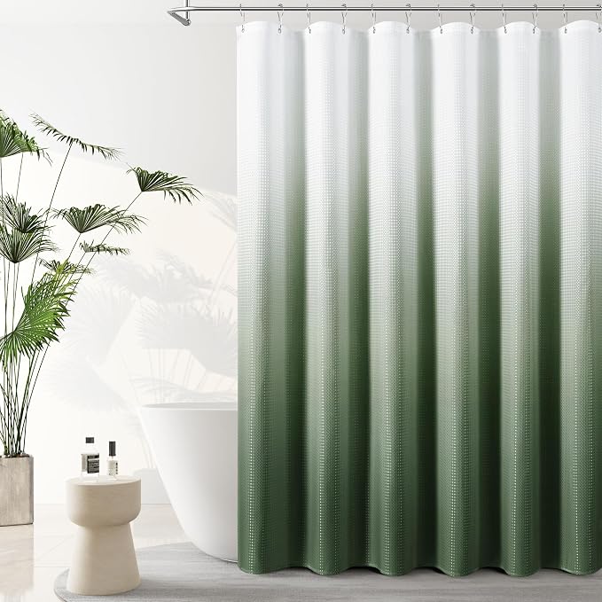 Shower Curtain 78 inches Long for Bathroom 1 Panel Olive Green | Ombre Waffle, Shower Curtains with Hook, Water Repellent, Boho Farmhouse, Simple Modern Bath Decor, Machine Washable, 78x78