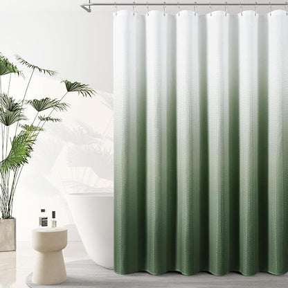 Shower Curtain 78 inches Long for Bathroom 1 Panel Olive Green | Ombre Waffle, Shower Curtains with Hook, Water Repellent, Boho Farmhouse, Simple Modern Bath Decor, Machine Washable, 78x78