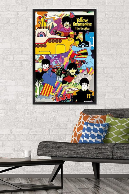 Trends International 24X36 The Beatles - Submarine Collage Wall Poster, 24" x 36", Black Framed Version
