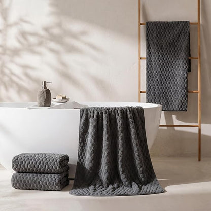 REDKISS 4 Pack Charcoal Gray Microfiber Bath Towels - Large Shower Towels Set for Bathroom, Super Absorbent Towel Set of 4 Lagre, Quick Dry Bathroom Towel for Spa, Gym,Travel, Lint Free, Ultra Soft