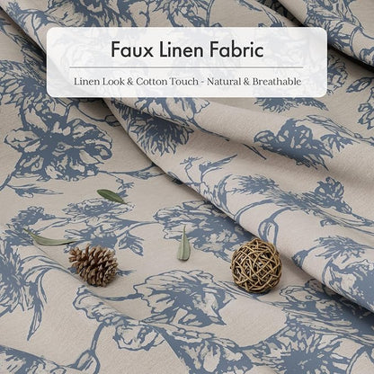 AmazerBath Light Blue Floral Shower Curtain, Modern Farmhouse Shower Curtain Set with Tassels, Rustic Faux Linen Shower Curtain Washable with Hooks for Cottagecore Style, 72x72 Inches