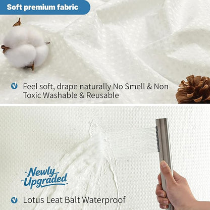 2-in-1 Waterproof Fabric Shower Curtain - No Separate Liner Needed, Hotel-Style Waffle Weave, Effortless Cleaning & Washable Bathroom Shower Curtain Set,72Wx72H,Cream