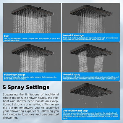 Hibbent 13'' 5-spray Rain Shower Head, 10-Spray Handheld, Oil Rubbed Bronze | cUPC Certified High Pressure Dual Showerhead Combo, Upgraded Rainfall Shower Head, 12'' Extension Arm, 71'' Hose & Holder