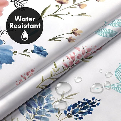 Americanflat 72x75 Hookless Shower Curtain - Water-Resistant Floral Shower Curtain with Sheer Panel, Snap-in Liner, and Grommets - 100% Polyester - Botanical Bathroom Curtains - Pink, Blue and White