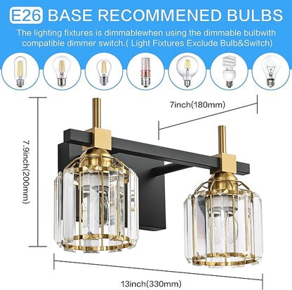 SOLFART Crystal Lights Over Mirror Bathroom Vanity Light Crystal Vanity Lights for Bathroom Light Fixtures Over Mirror 2T