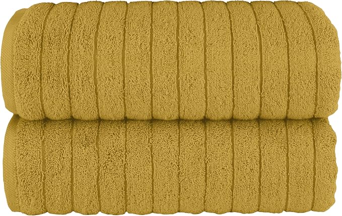 Elegant Comfort 100% Turkish Cotton Corduroy Ribbed Luxury Soft 2 Pack Bath Towels 27 x 54 Inch - Ultra Plush, Absorbent, Quick Dry, Hotel Spa Quality Towels for Bathroom Essentials, Gold