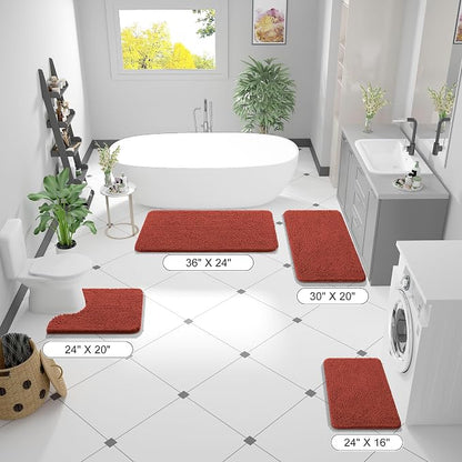 OLANLY Bathroom Runner Rugs 44x24, Soft Absorbent Chenille Bath Rugs, Rubber Backing Quick Dry, Machine Washable Long Bath Mats for Bathroom, Tub and Shower, Home Decor Accessories, Rustic Terracotta | Rustic Terracotta, Quick-Drying Rubber Backing, Ma...