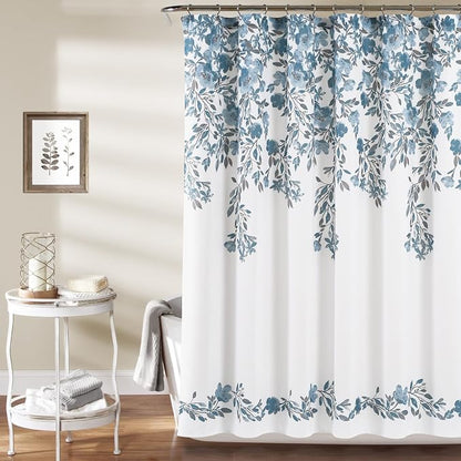 Lush Decor Tanisha Shower Curtain, 72" W x 72" L, Blue & Gray - Light Blue Flower Vine Print - Beautiful & Elegant Floral Shower Curtain - Modern Farmhouse, Cottage & French Country Bathroom Decor