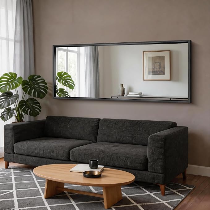 CIRCUMI 72"x30" Brushed Black Bathroom Mirror, Double Sink Vanity Mirror | Chunky Box Metal Frame, Shatterproof, Tempered Glass, Bathroom Remodel&New Home, Large Rectangular Mirror for Living Room
