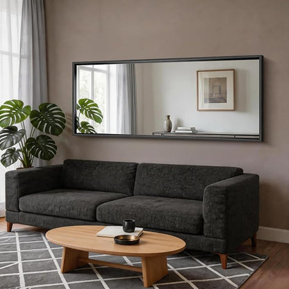 CIRCUMI 72"x30" Brushed Black Bathroom Mirror, Double Sink Vanity Mirror | Chunky Box Metal Frame, Shatterproof, Tempered Glass, Bathroom Remodel&New Home, Large Rectangular Mirror for Living Room