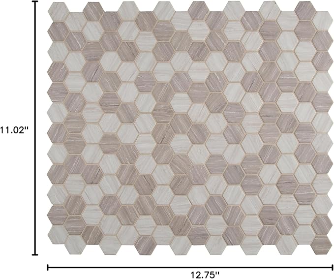 MSI Silva Oak Hexagon Glass Tile for Kitchen Backsplash, Wall Tile for Bathroom, Accent Wall Tile, and Shower Wall Tile, 12.75 in. x 11.02 in. Mesh-Mounted Mosaic Tile (14.70 sq. ft. / case)