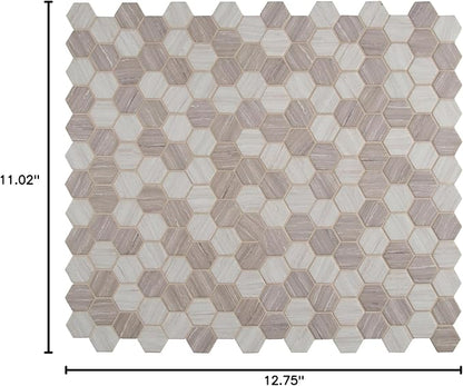 MSI Silva Oak Hexagon Glass Tile for Kitchen Backsplash, Wall Tile for Bathroom, Accent Wall Tile, and Shower Wall Tile, 12.75 in. x 11.02 in. Mesh-Mounted Mosaic Tile (14.70 sq. ft. / case)