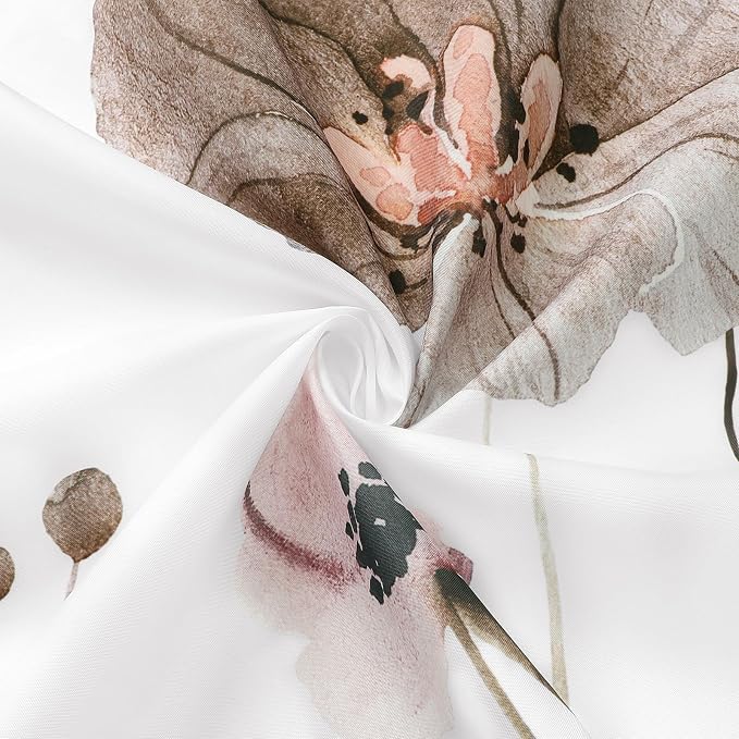 Brown Beige Watercolor Floral Fabric Shower Curtain, 54x72 | Waterproof Fabric, Modern Minimalist Floral Print, Machine Washable, Rustproof Grommets, for Bathroom Home, Stall
