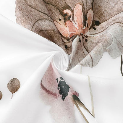 Brown Beige Watercolor Floral Fabric Shower Curtain, 72x90 | Waterproof Fabric, Modern Minimalist Floral Print, Machine Washable, Rustproof Grommets, for Bathroom Home, Extra Long