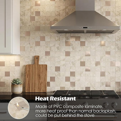 Yipscazo 10 Sheet Peel and Stick Backsplash Mosaic Tiles Stainless Steel Metal Kitchen Backsplash Stick on Tiles for Stove, Bathroom, Laundry in Ecru Stone (11.8'' x 11.8'')