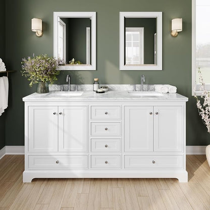 Wyndham Collection Deborah 72 inch Double Bathroom Vanity in White, White Carrara Marble Countertop, Undermount Square Sinks, and No Mirror