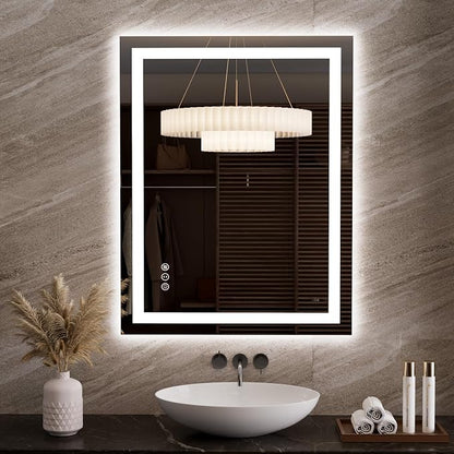 LOAAO 27.6"x35.4" LED Bathroom Mirror with Lights, UL Listed | Anti-Fog, Dimmable, 3 Color Temperature, Backlit + Front Lit, Memory Function, Tempered Glass